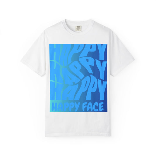 Happy Face Unisex Garment-Dyed T-shirt, Casual Wear, Graphic Tee, Gift for Friends, Summer Clothing, Positive Vibes