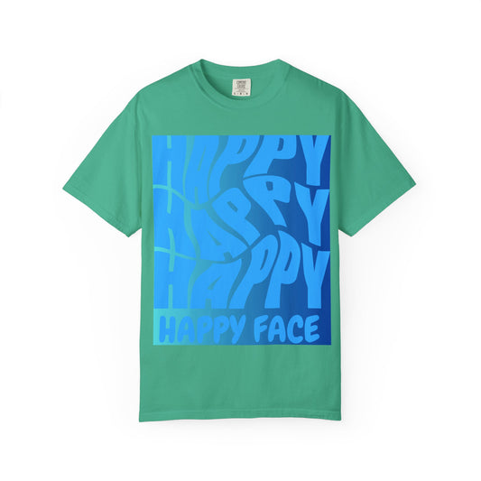 Happy Face Unisex Garment-Dyed T-shirt, Casual Wear, Graphic Tee, Gift for Friends, Summer Clothing, Positive Vibes