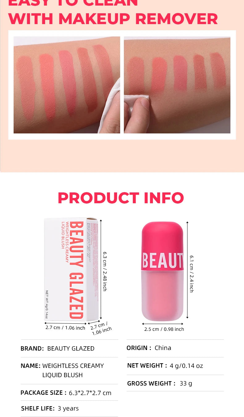 Beauty Glazed Liquid Blush 5 Colors