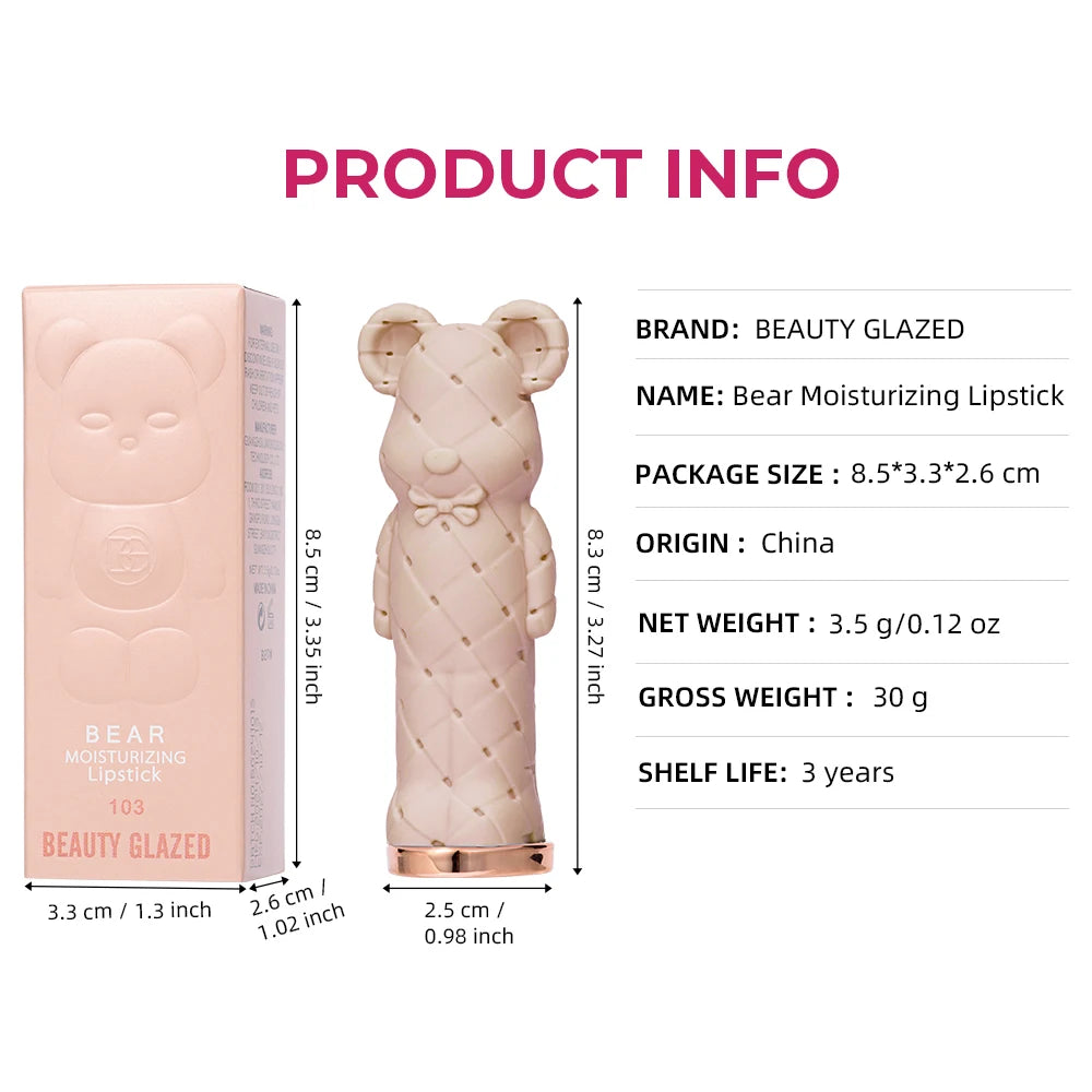 Beauty Glazed Bear Moisturizing Lipstick, Colored Lip Balm, Nourishing Lip stick, Easy To Color, Watery